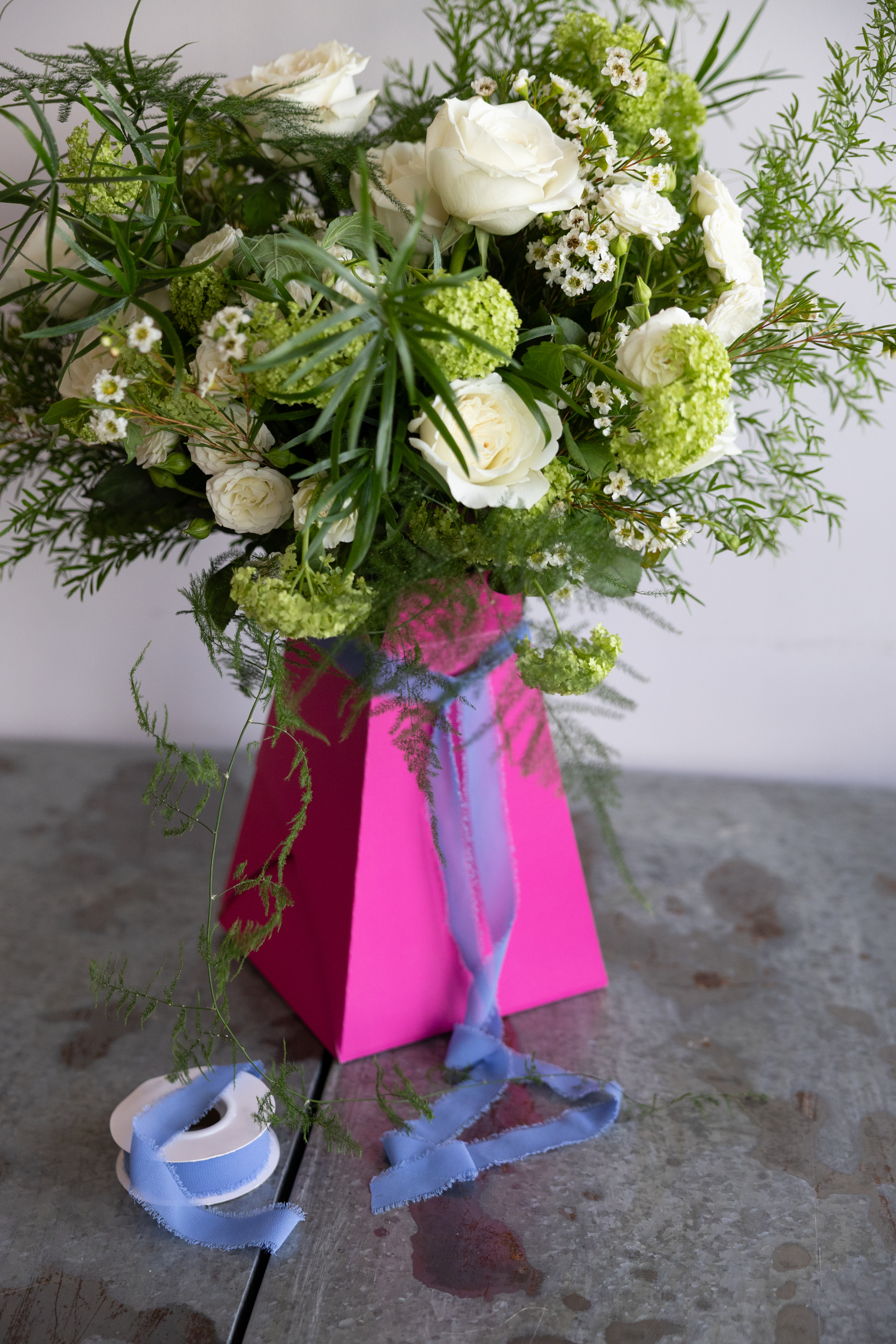 Large Bouquet Box Pink & Wedgewood Blue Chiffon