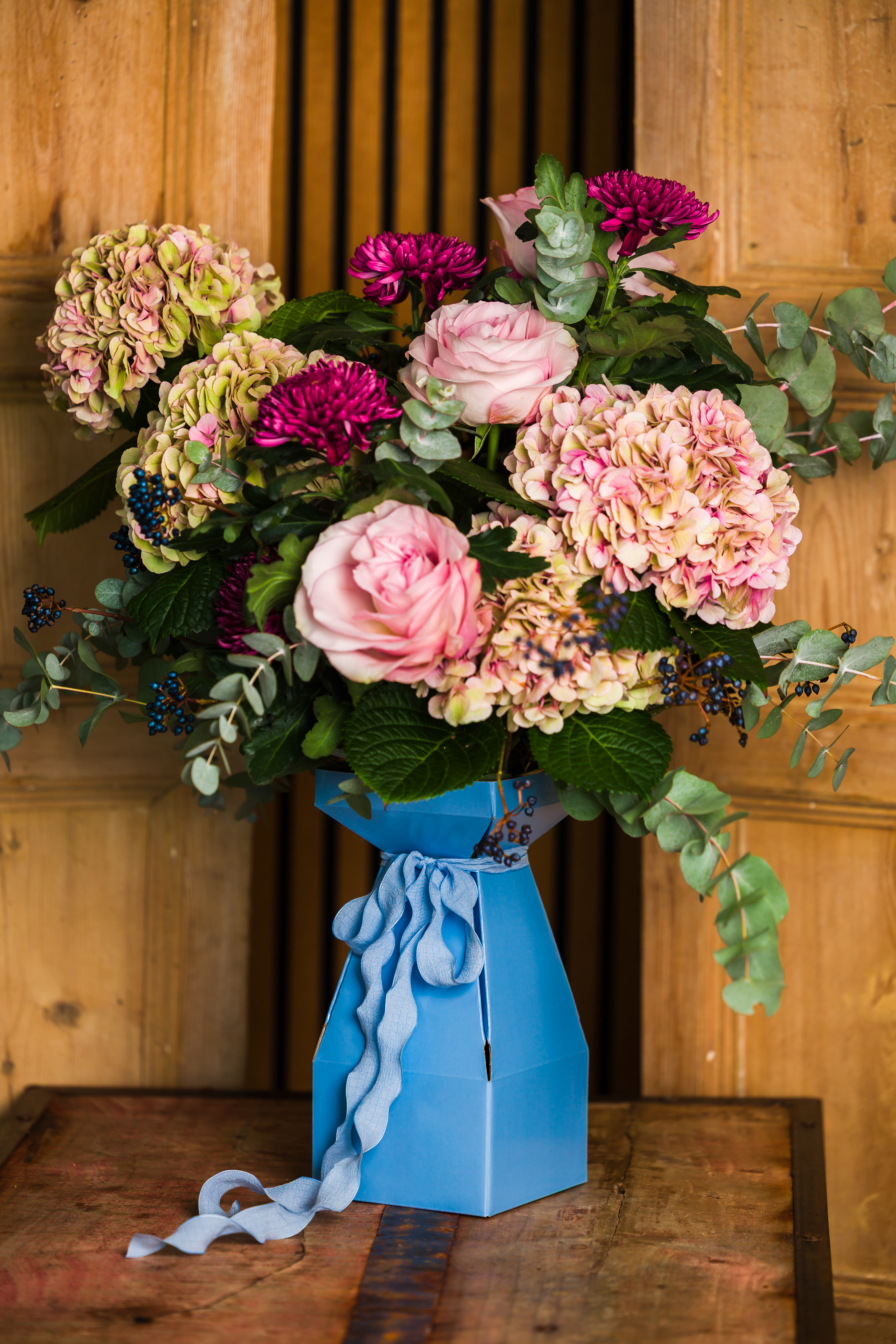 Tall Square Pastel Blue & Blue Ruffled Ribbon